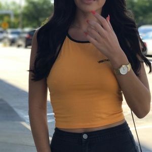 Forever 21 Orange Unbothered Halter Crop Tank Top